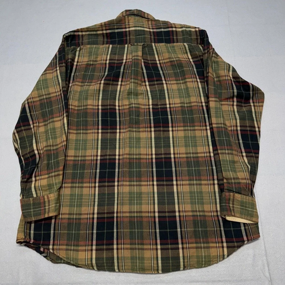 Orvis Heritage Flannel Button Down Shirt Mens Large Green Tan Plaid Cotton VTG